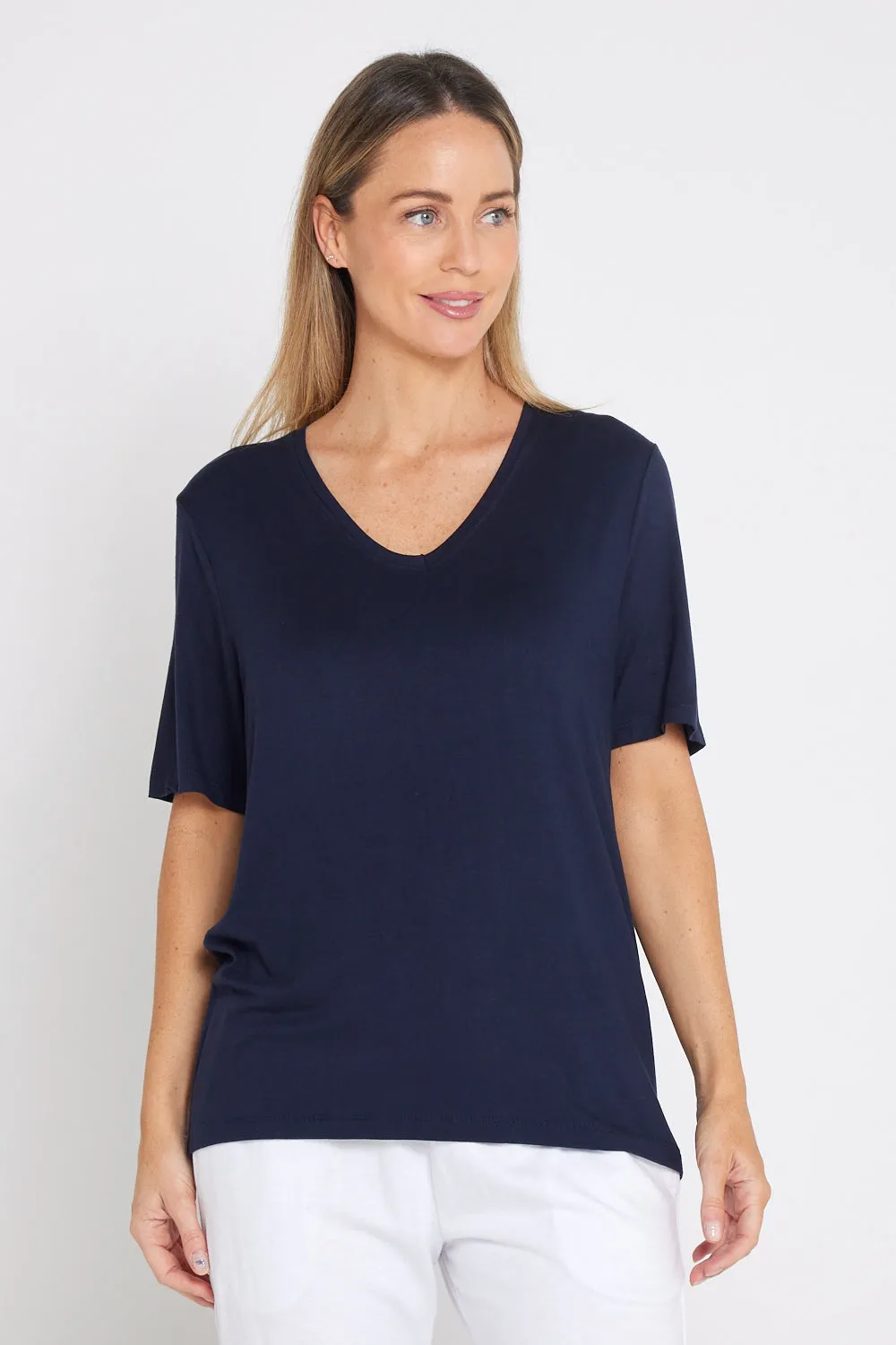 Lexi V Neck Tee - Navy