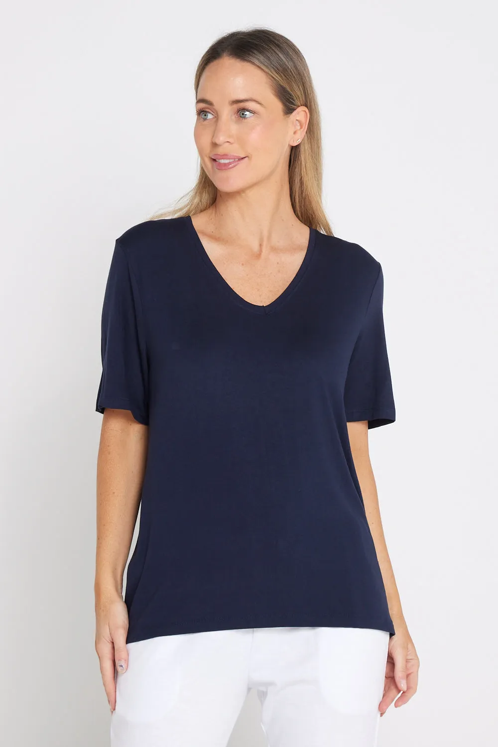 Lexi V Neck Tee - Navy