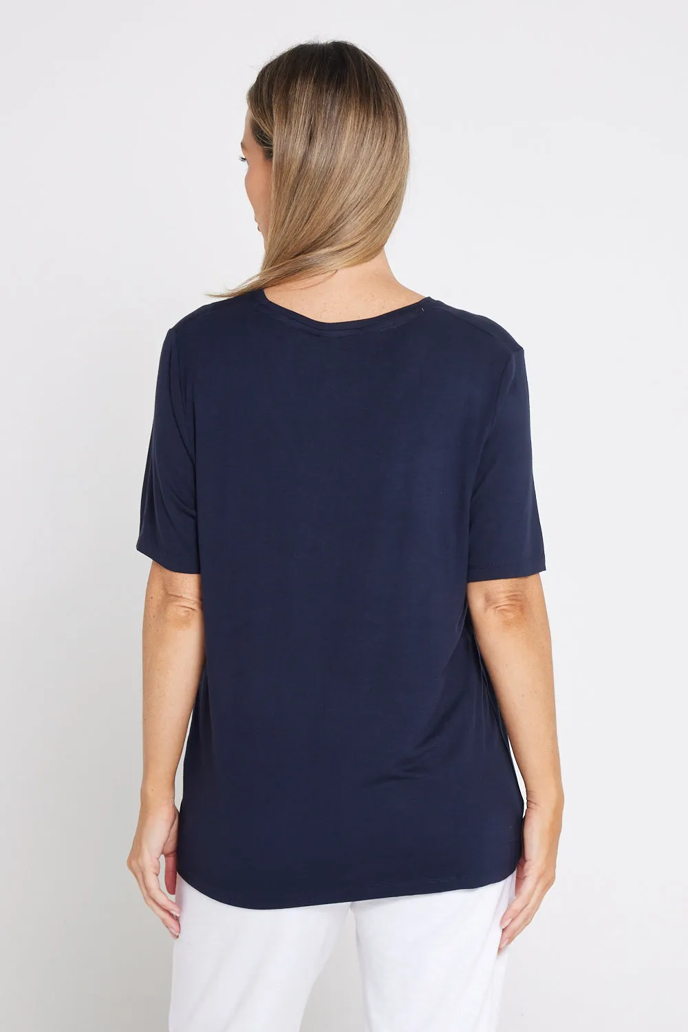 Lexi V Neck Tee - Navy