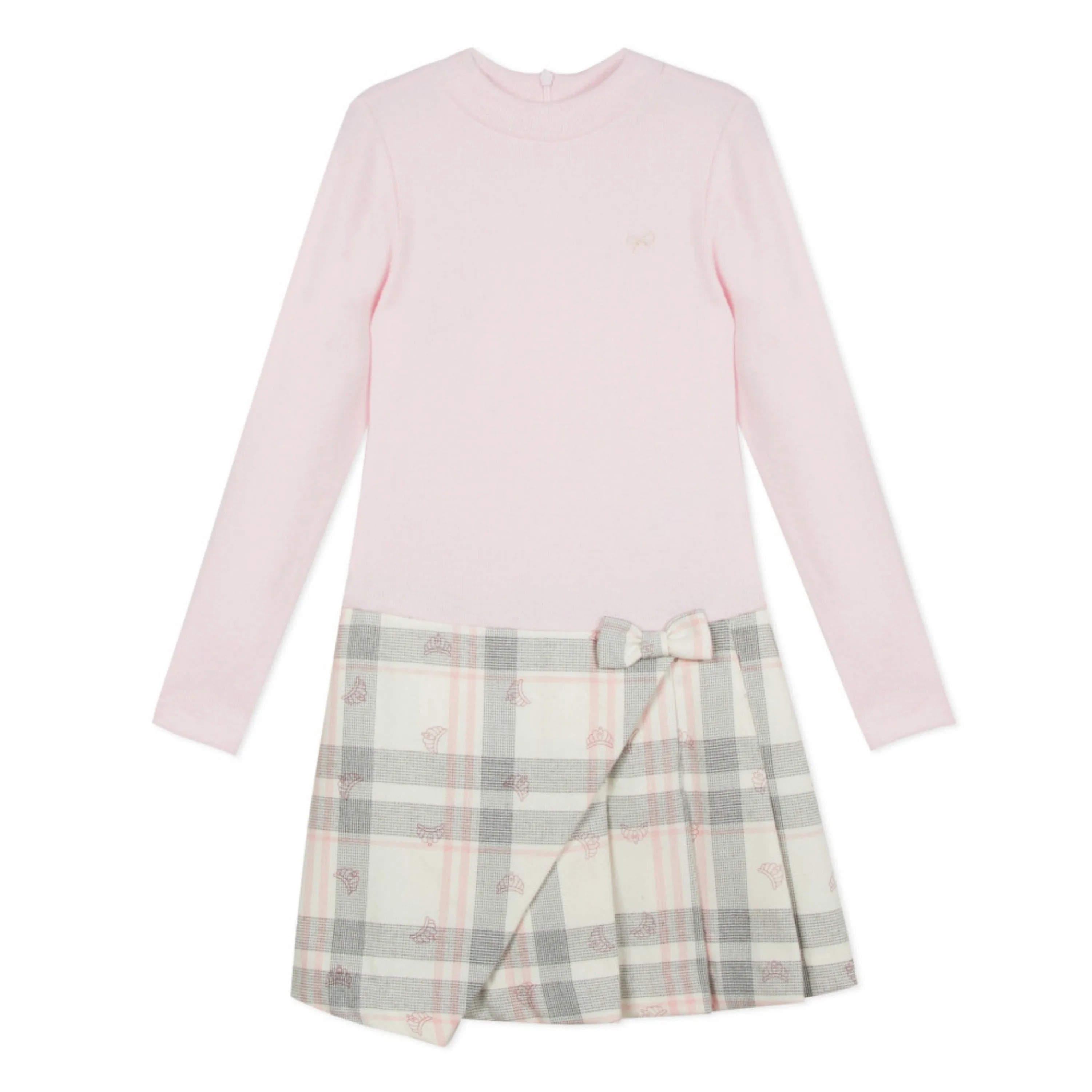 Lili Gaufrette Girls Pink Plaid Long Sleeve Dress