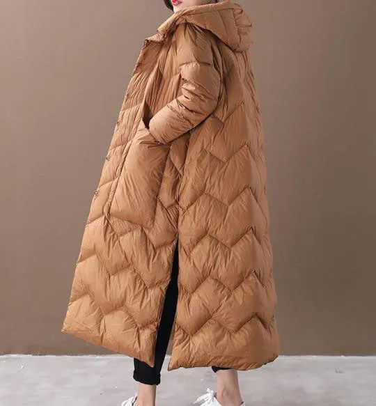 Long Hooded Women Puffer Coat, Winter Slit Side Duck Down Jacket/6330