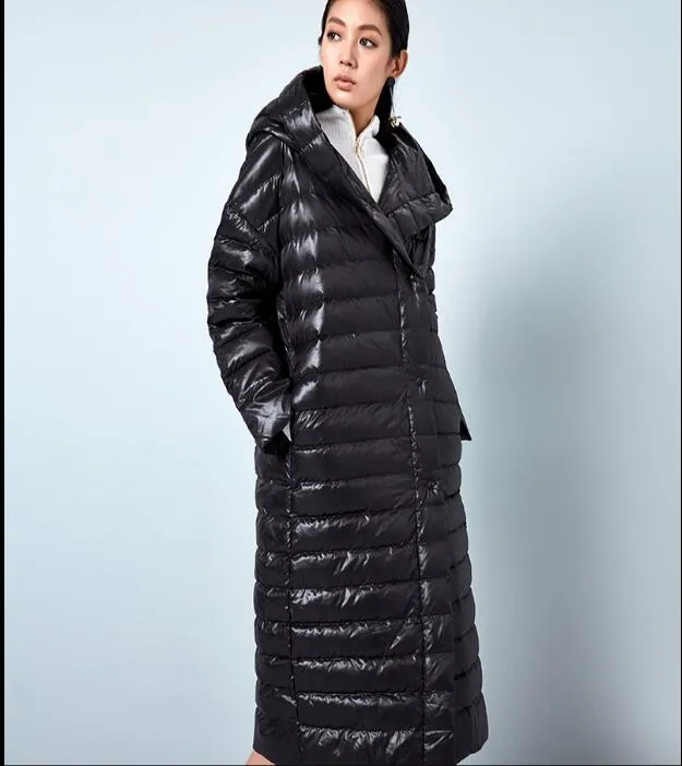 Long Hooded Women Winter Loose Thick 90% Duck Down Jackets WarmDown Coat