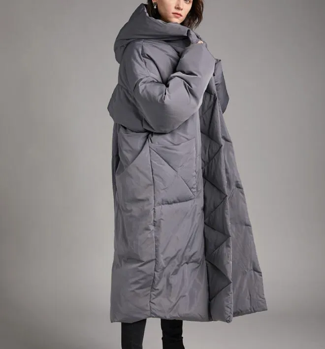 Long Loose Plus size Hooded Down Jacket Women Down Coats