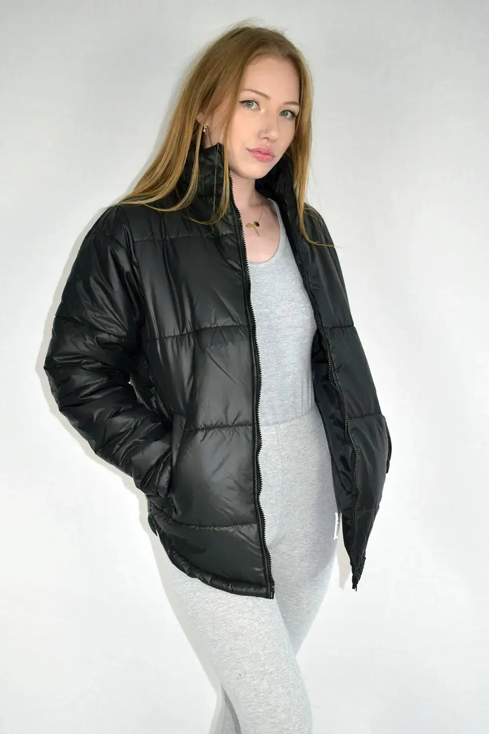 Long Sleeve Black Puffer Coat for Women