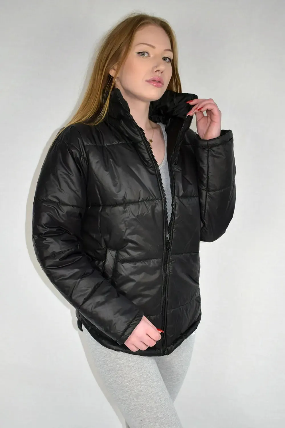 Long Sleeve Black Puffer Coat for Women