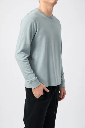 Long Sleeve Quilted Crewneck Shirt in Ice Blue