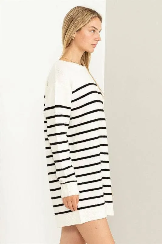 Long sleeved striped loose fit sweater dress