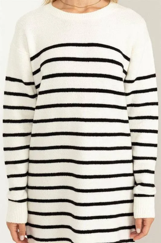 Long sleeved striped loose fit sweater dress