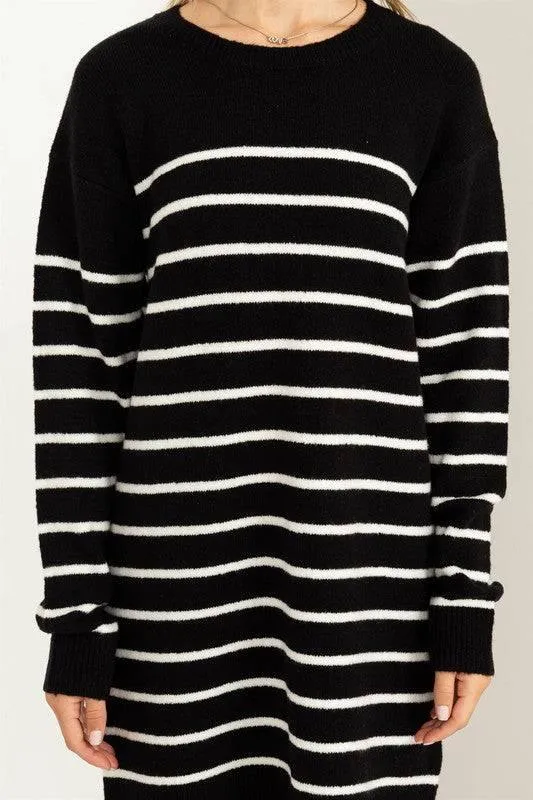 Long sleeved striped loose fit sweater dress