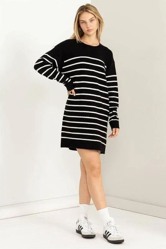 Long sleeved striped loose fit sweater dress