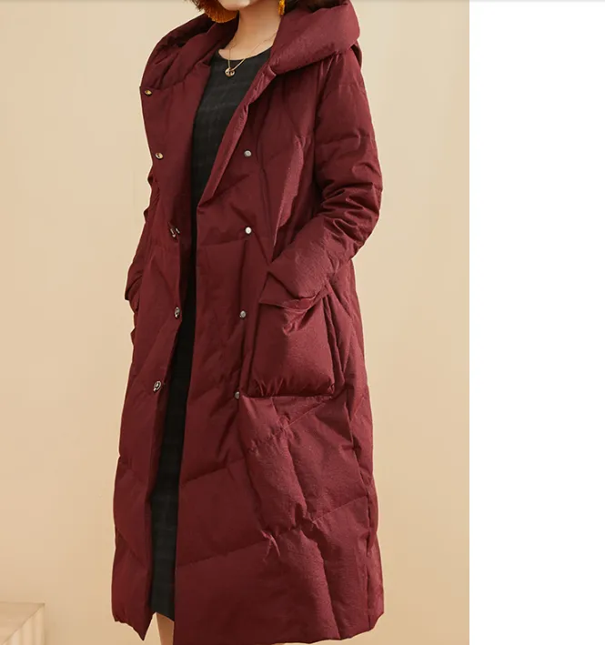 Long Winter Duck Down Jacket, Hooded Down Jacket Women Coat