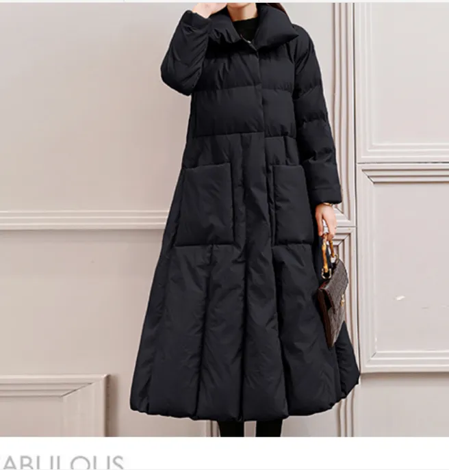 Long Winter Puffer Coat Thick Winter Waist Belt Women Down Coats 30214