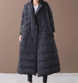 Long Winter Puffer Down Jacket Deep Side Pockets Women Down Coats 2200