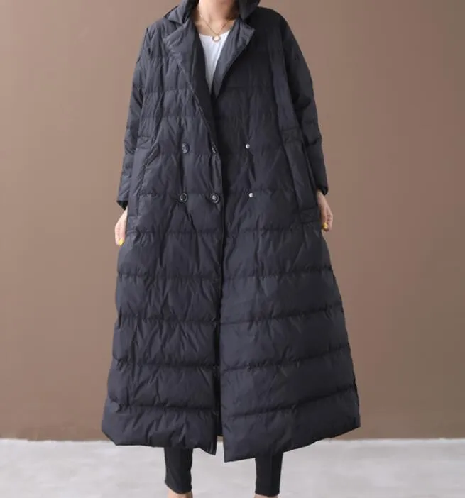 Long Winter Puffer Down Jacket Deep Side Pockets Women Down Coats 2200