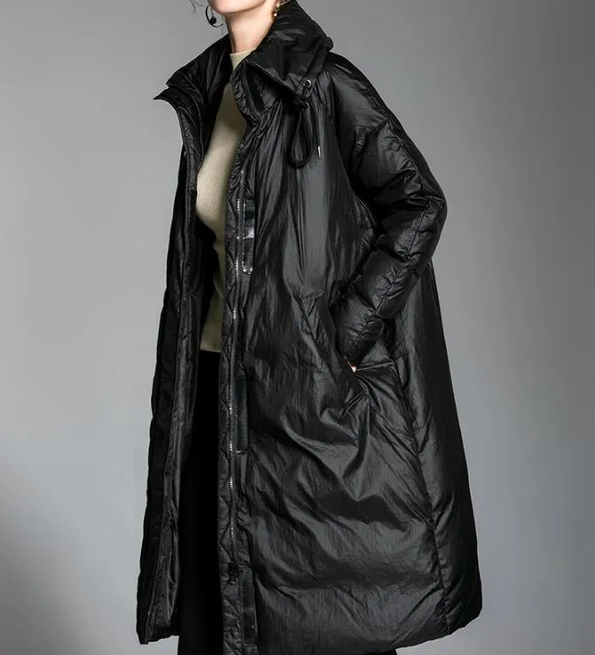 Long Women Down Puffer Coat Winter Loose 90% Duck Down Jackets 20123