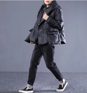 Loose large size pockets Hooded Short Down Jacket