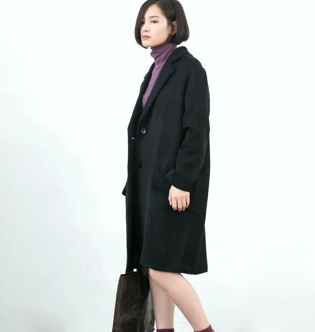 Loose Style Long Sleeve Pocket Women Coat