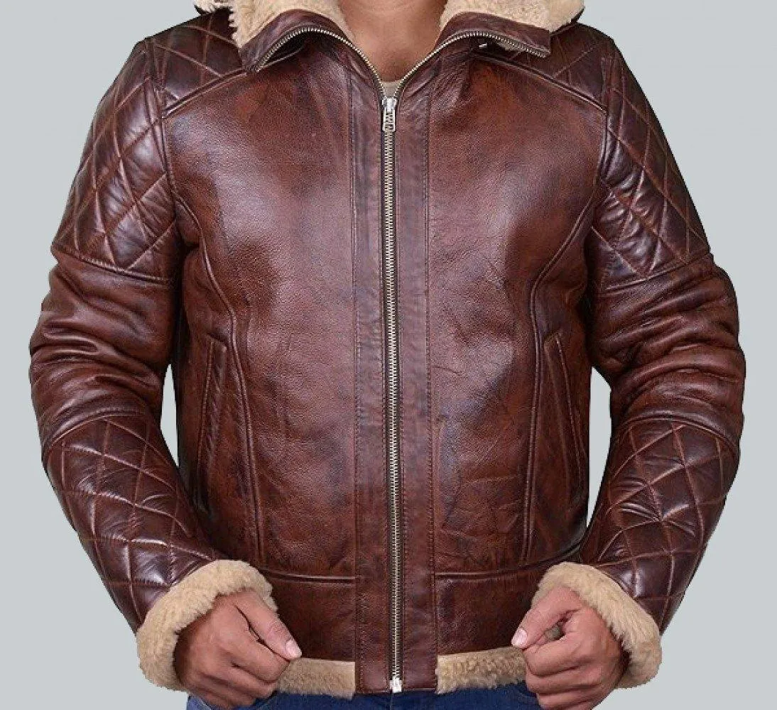 Luxurious Diamond Quilted B3 Shearling Bomber Jacket with Hood