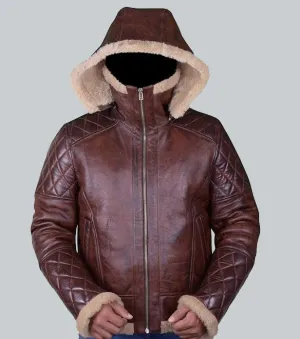 Luxurious Diamond Quilted B3 Shearling Bomber Jacket with Hood