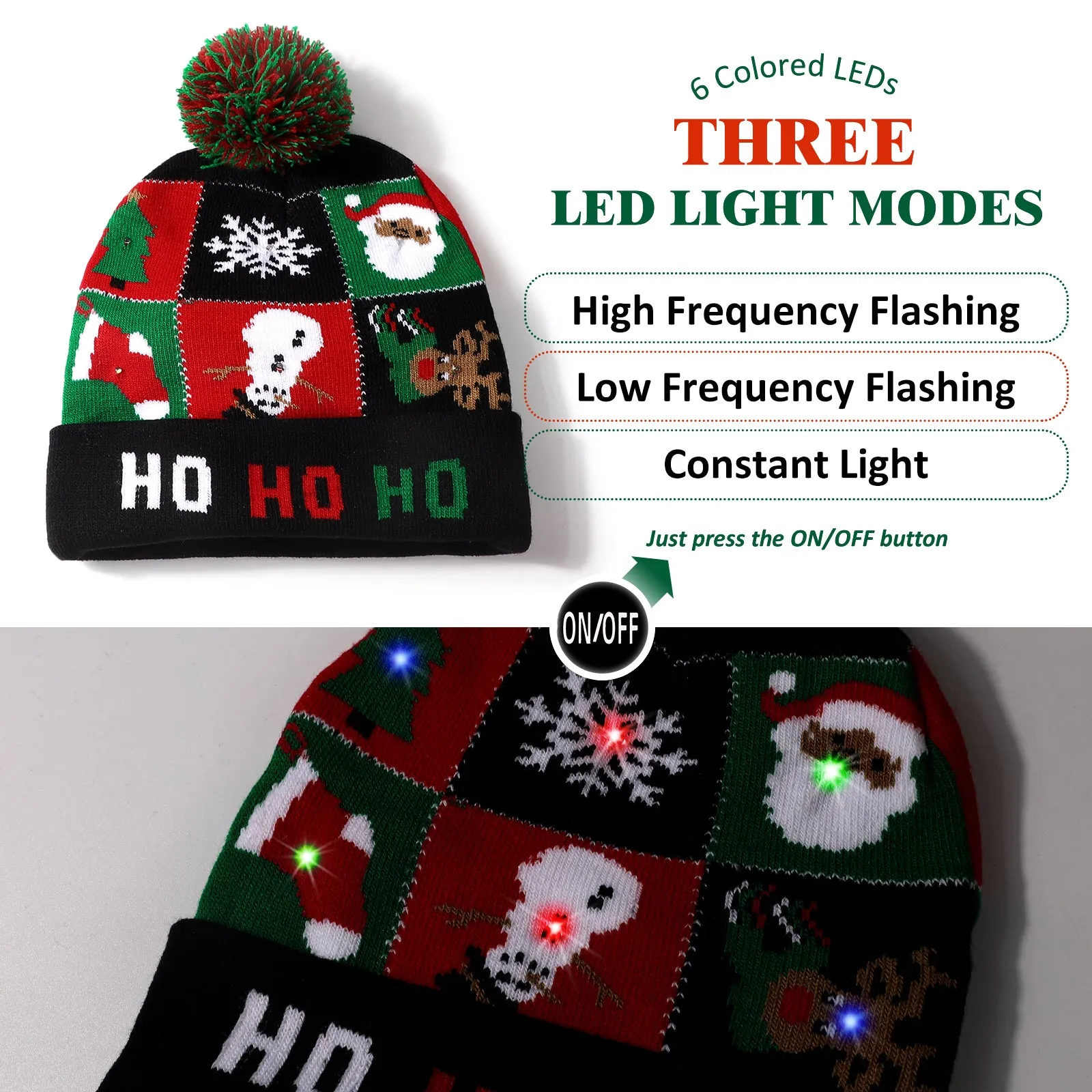 Lvaiz Light Up Christmas Knitted LED Pom Beanie Hat