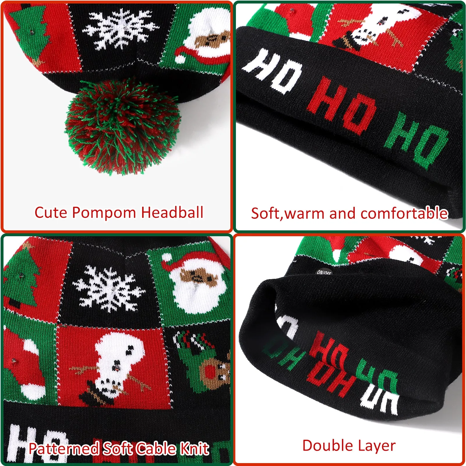 Lvaiz Light Up Christmas Knitted LED Pom Beanie Hat