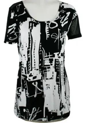 Lynn Ritchie - City Side, Short Sleeve, Scoop Neck Geometric Print Fashion Top