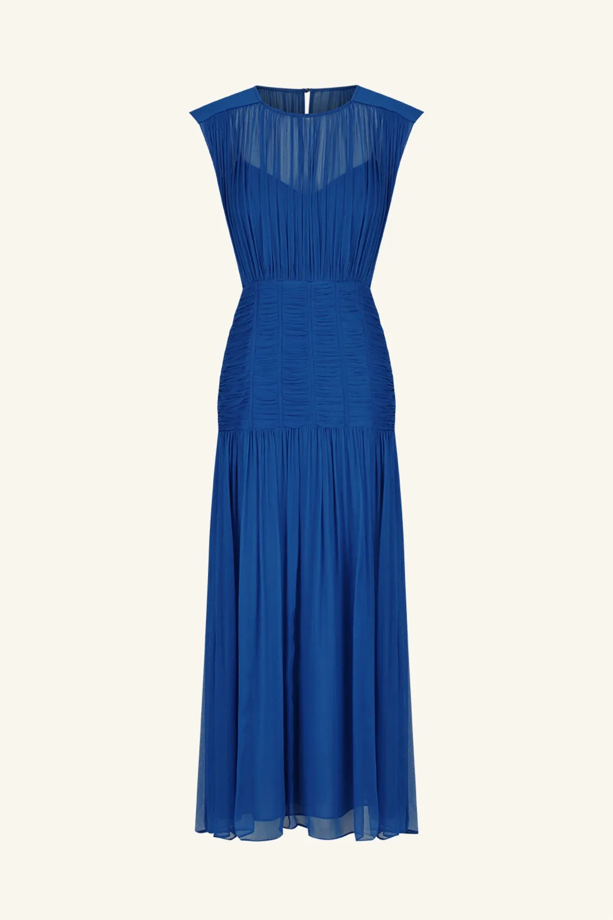 MAYA RUCHED SLEEVELESS MIDI DRESS - STRONG BLUE