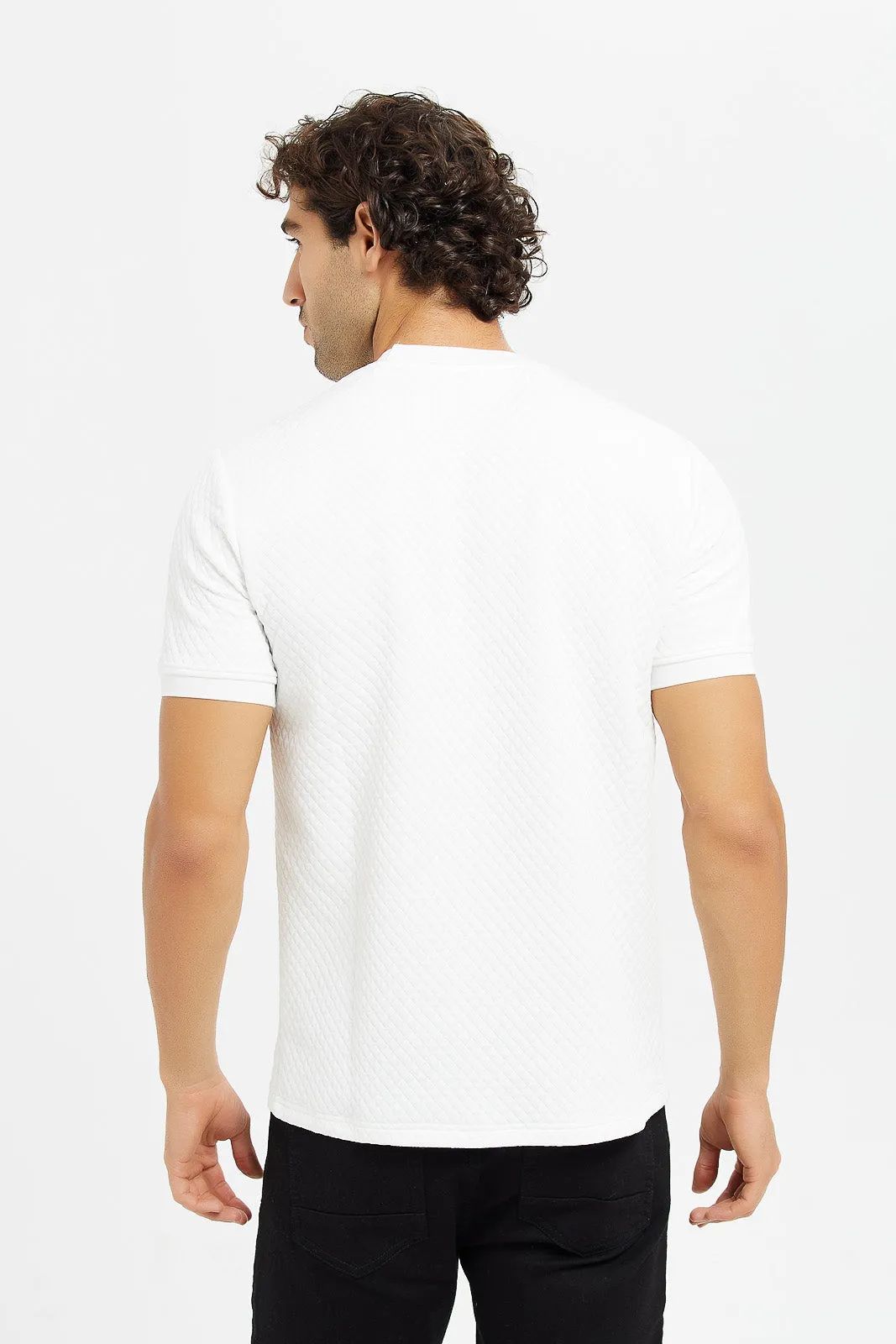 Men White Diamond Quilted T-Shirt