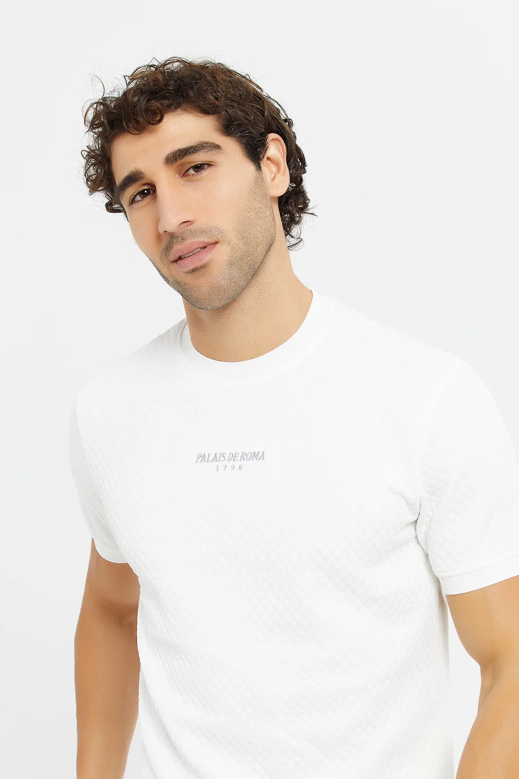 Men White Diamond Quilted T-Shirt