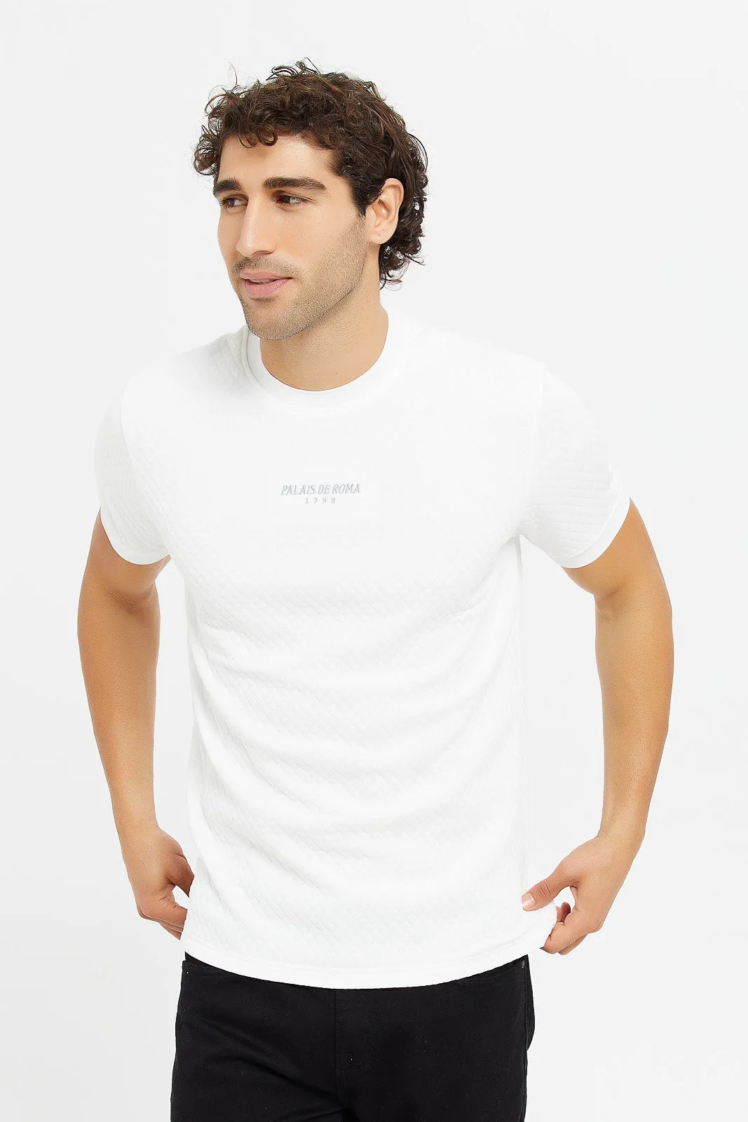 Men White Diamond Quilted T-Shirt