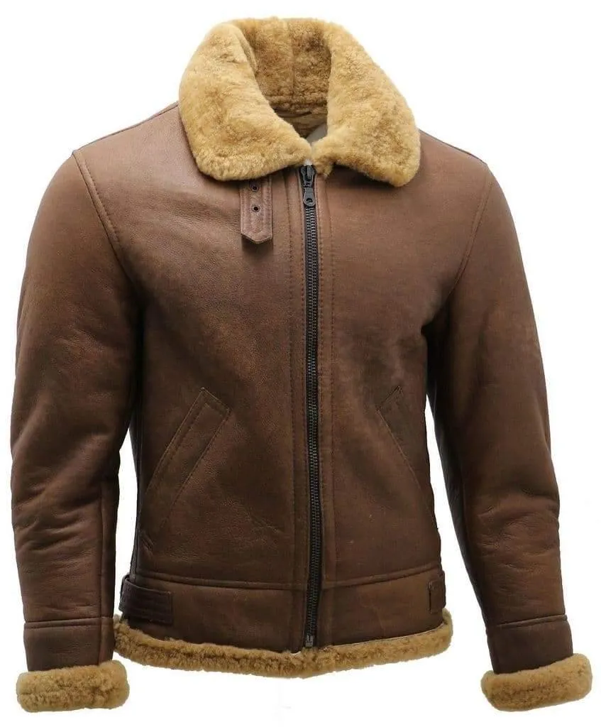 Men's Brown B3 Shearling Sheepskin Aviator Jacket