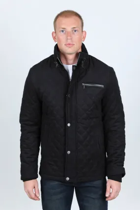 Mens Fur Lined Quilted Faux Suede Coat - Black