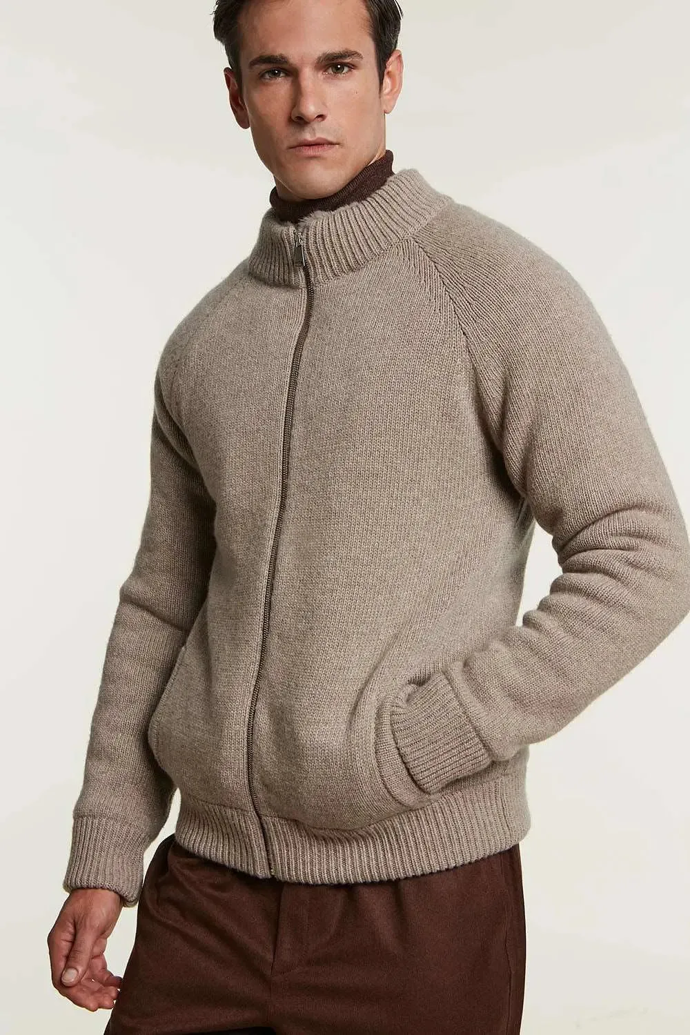 Mens knitted bomber with fur