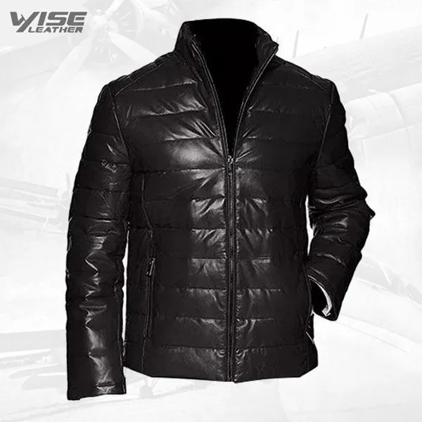 Men’s Leather Packable Down Filled Puffer Jacket