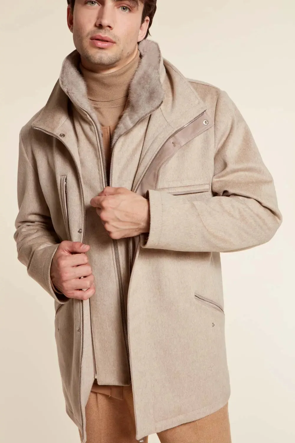 Mens mink collar coat