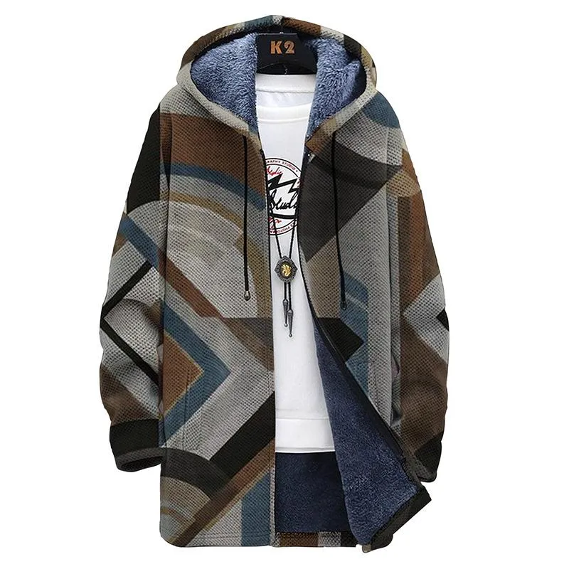 MEN'S PRINTED HOODED TWO-POCKET FLEECE CARDIGAN JACKET 68919999YM