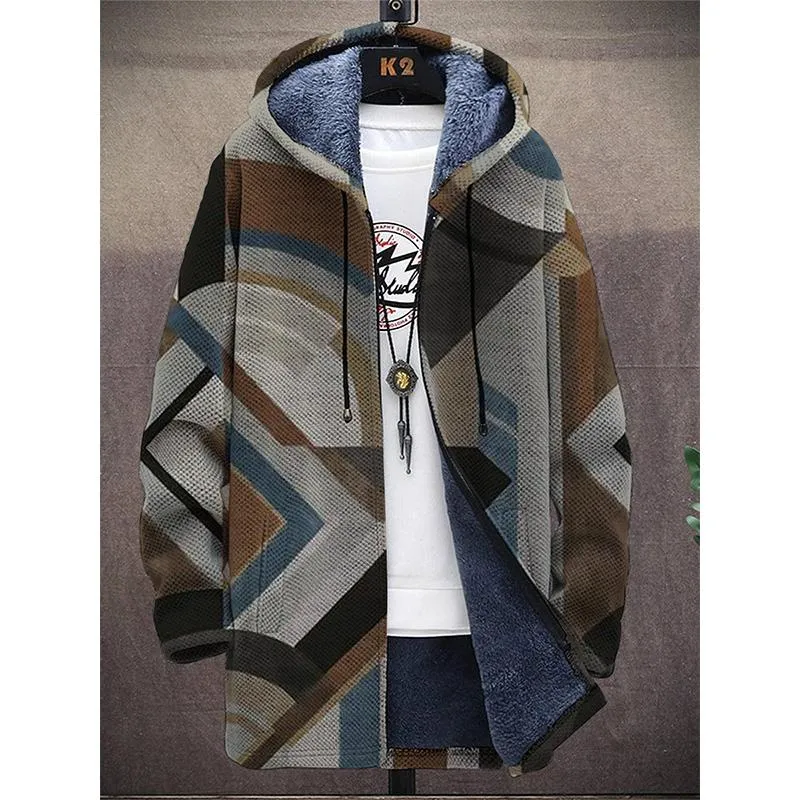 MEN'S PRINTED HOODED TWO-POCKET FLEECE CARDIGAN JACKET 68919999YM