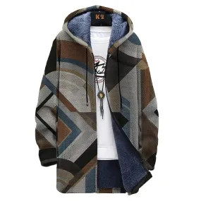 MEN'S PRINTED HOODED TWO-POCKET FLEECE CARDIGAN JACKET 68919999YM