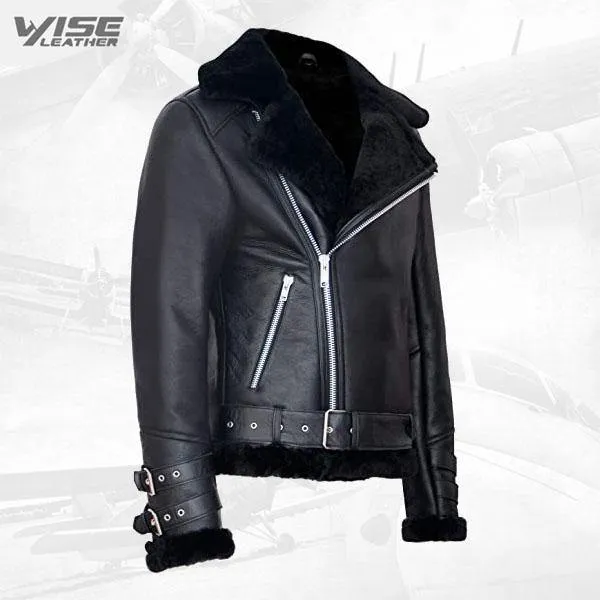 Men's Retro RAF B3 Pilot Sheepskin Shearling Leather Biker Jacket