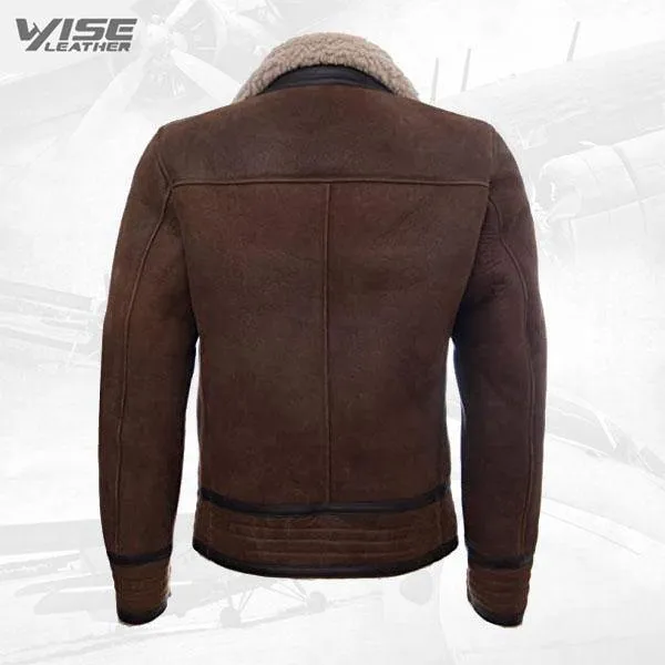 Men's Retro RAF Pilot Tan Sheepskin Shearling Leather Biker Jacket