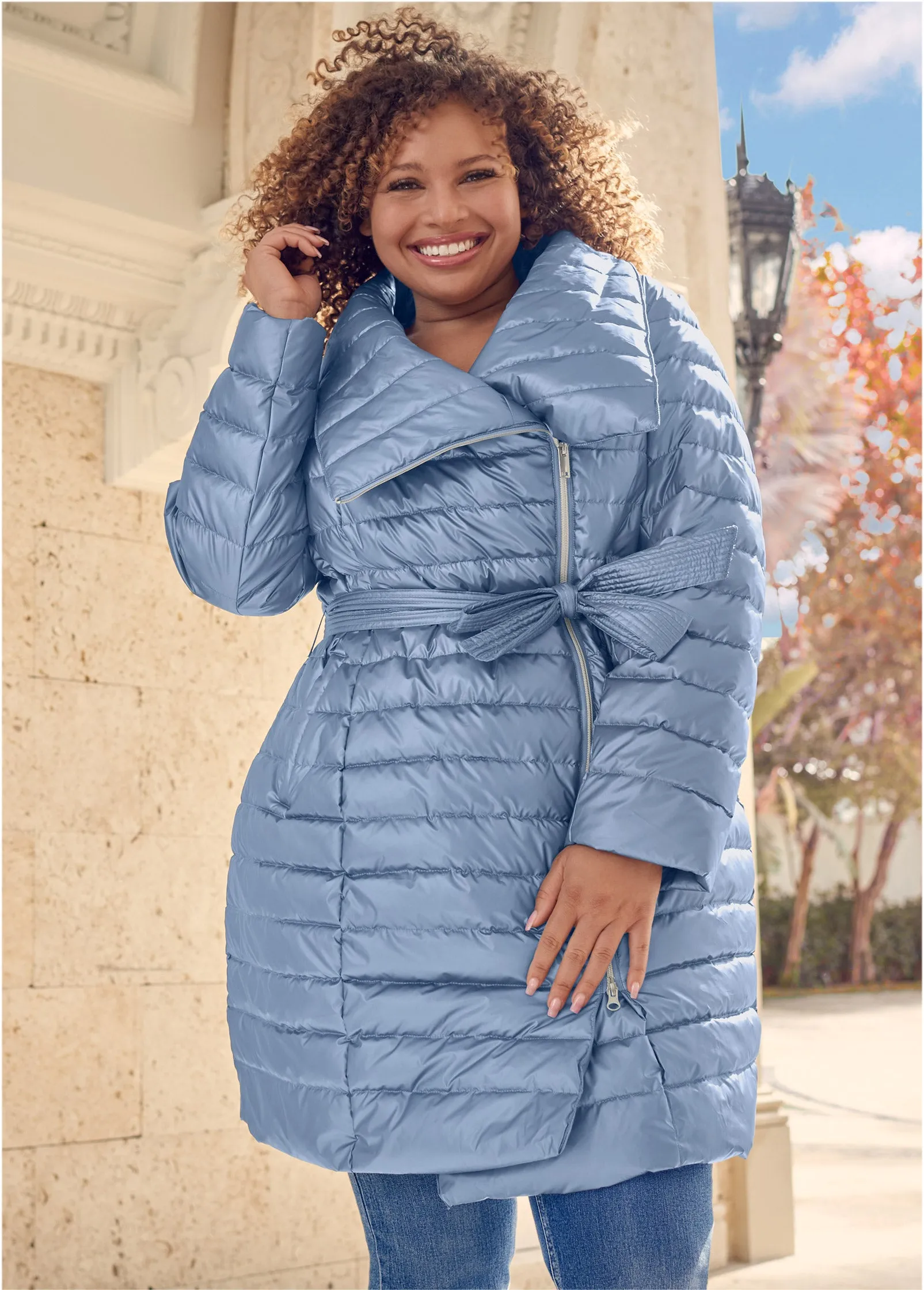 Metallic Puffer Coat - Blue