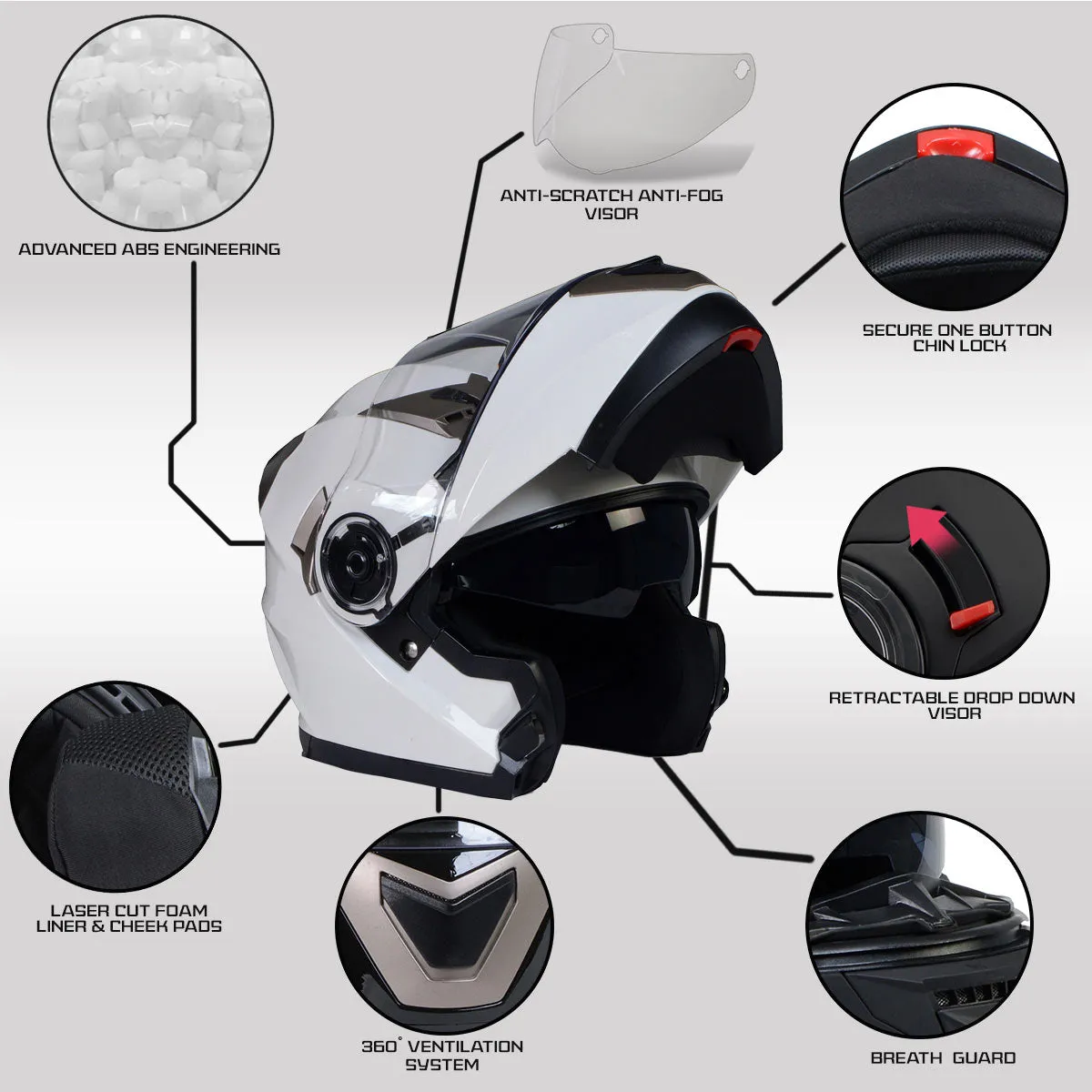 Milwaukee Helmets MPH9807DOT 'Ionized' Gloss White Modular Helmet for Men and Women Biker w/ MP7922FMSET Heated Balaclava Bundle