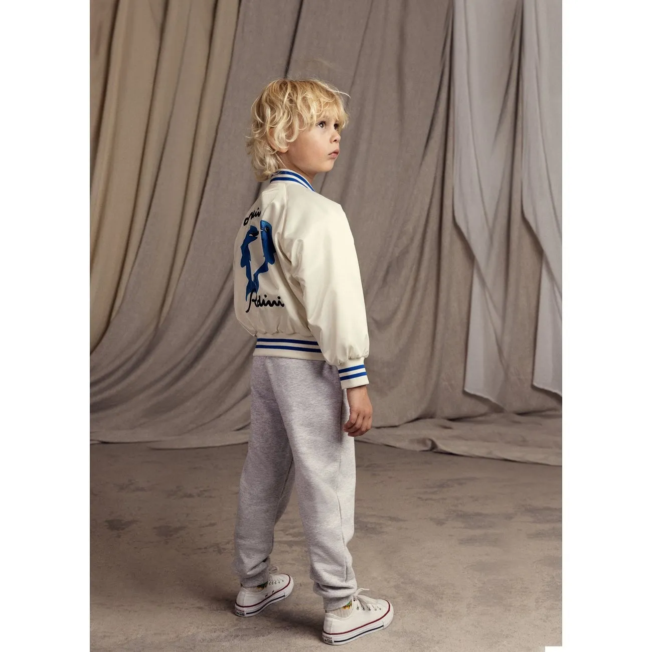 Mini Rodini Grey melange Parrot Embroidery Sweatpants