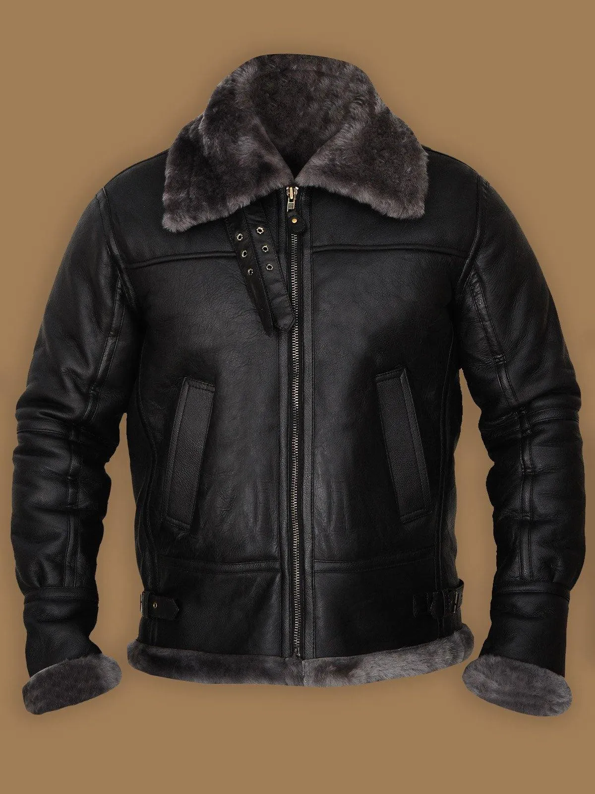 Modern Men's Black Shearling Leather Jacket with Hood