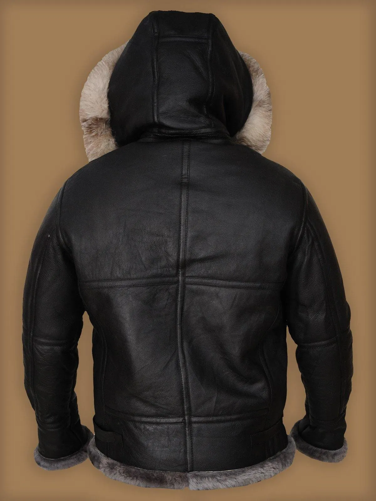 Modern Men's Black Shearling Leather Jacket with Hood