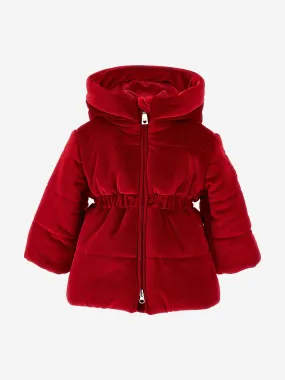 Monnalisa Baby Girls Down Chenille Long Coat in Red