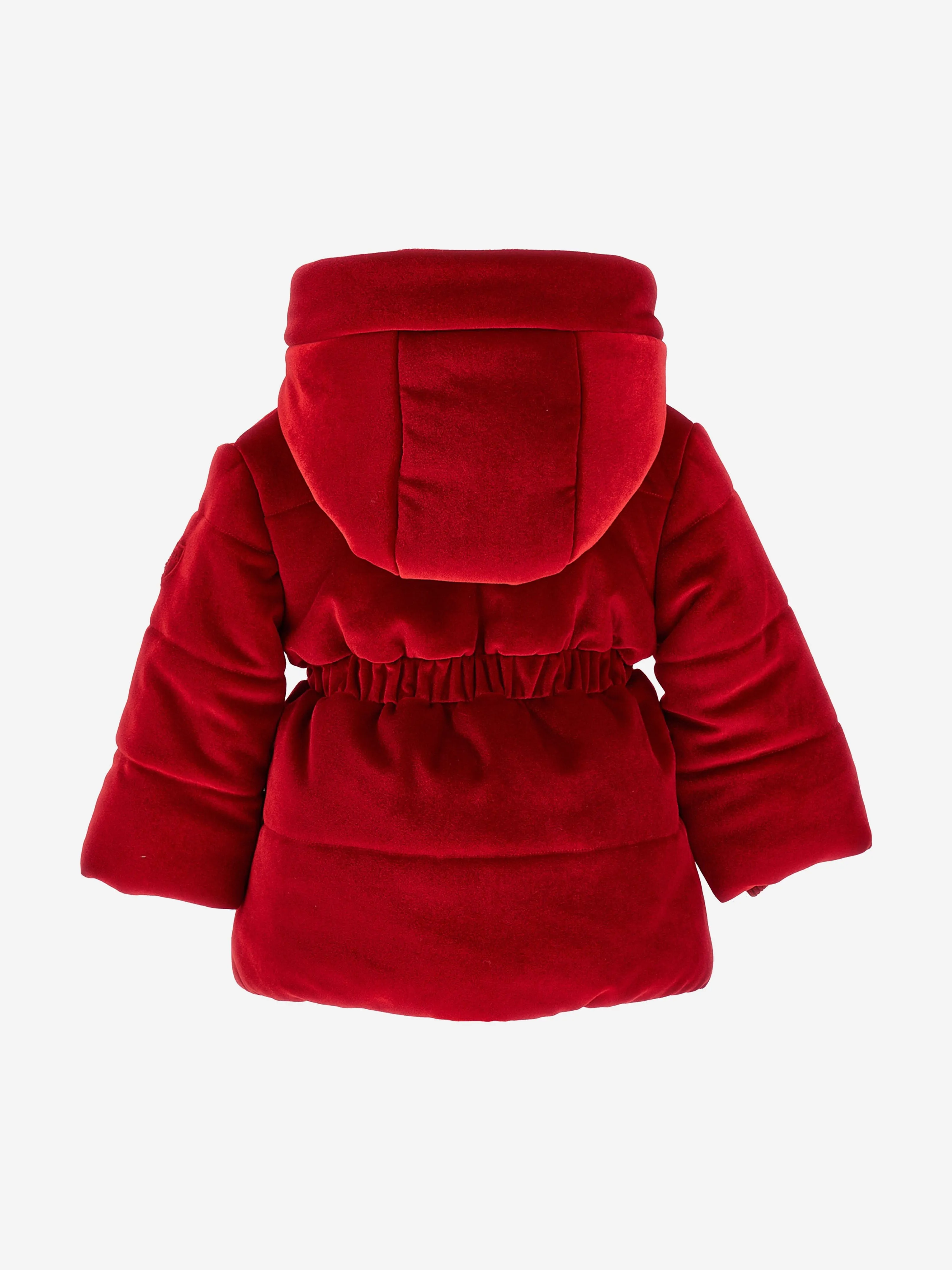 Monnalisa Baby Girls Down Chenille Long Coat in Red