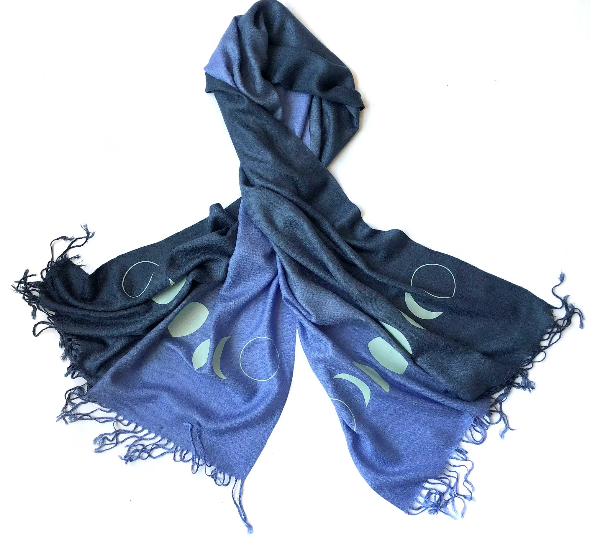 Moon Phase Scarf, blue ombré pashmina