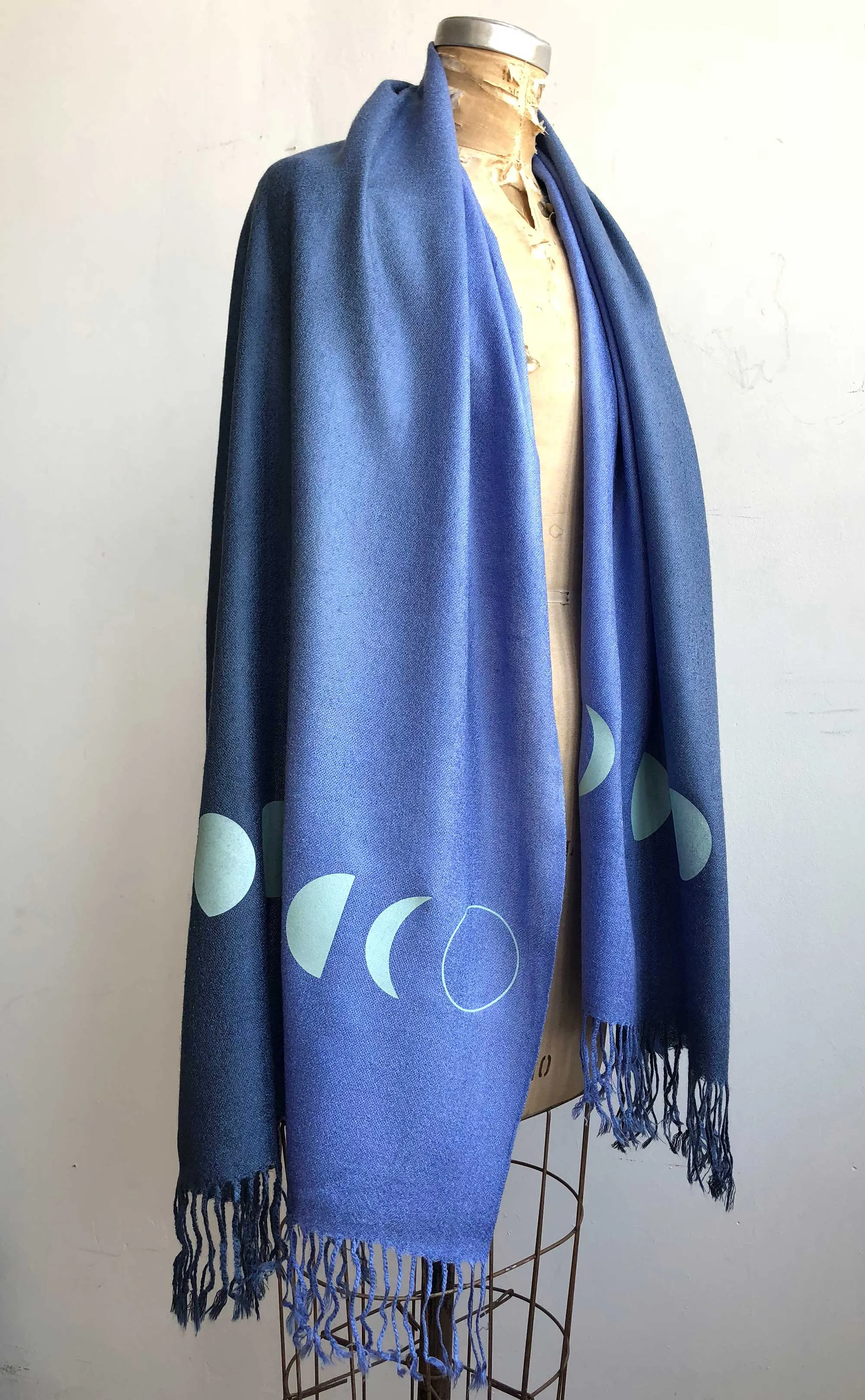 Moon Phase Scarf, blue ombré pashmina