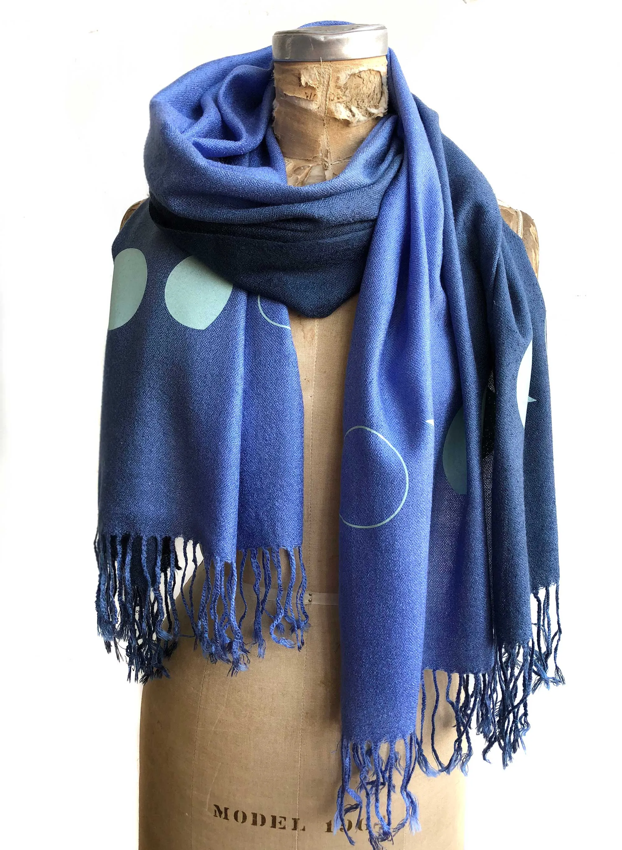 Moon Phase Scarf, blue ombré pashmina